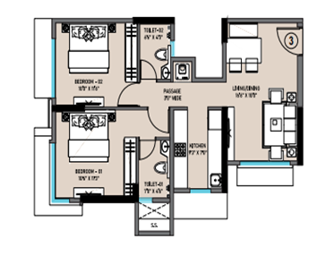 VKG Beverly Hills Project Andheri east 2BHK Floor Plan